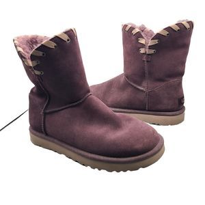UGG AIDAH Women BOOTS Short Port Burgundy Suede Shearling Pull On Sz US 9 40